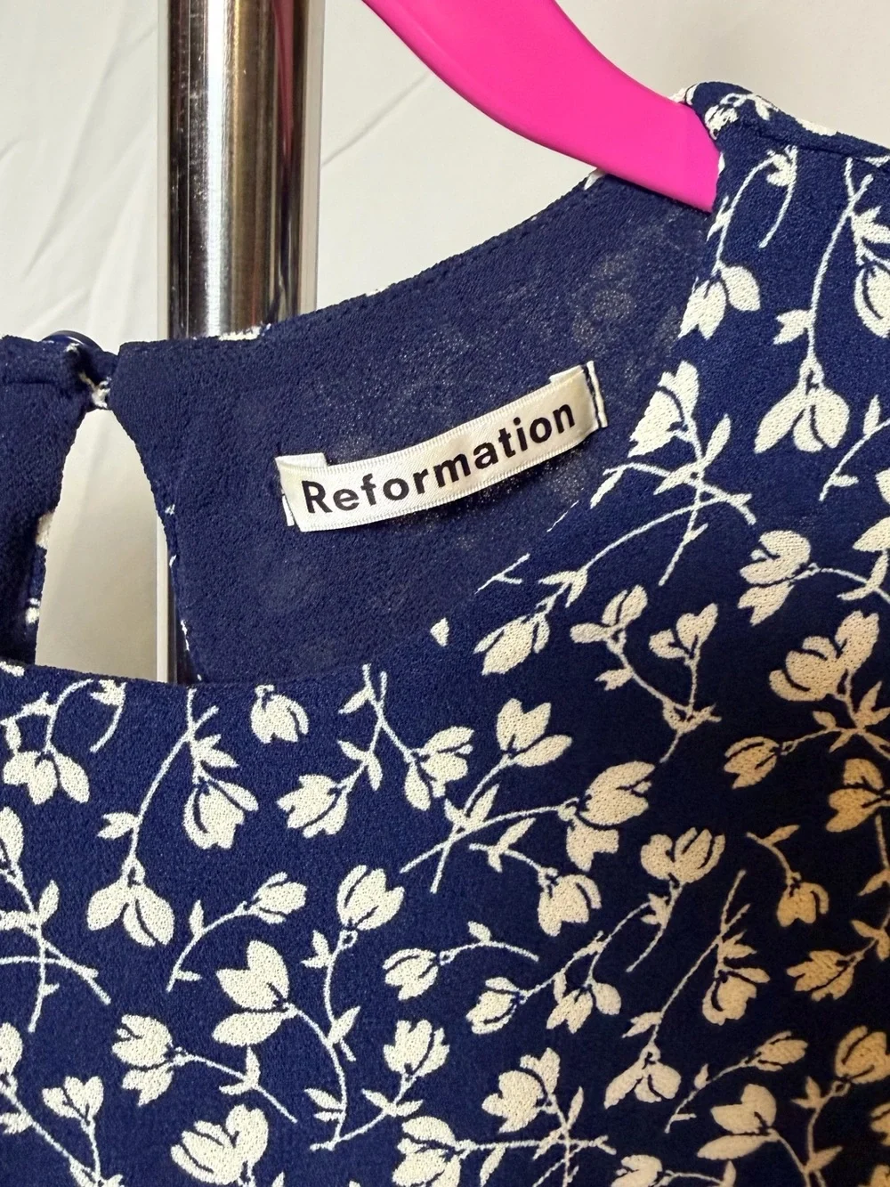 Reformation Navy White Floral Long puff Sleeve‎ Blouse